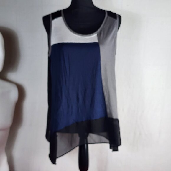 Lane Bryant Mixed Media Modal Poly Knit Woven Grey Navy White Ltwt Tank Sz 14/16 - Picture 1 of 16